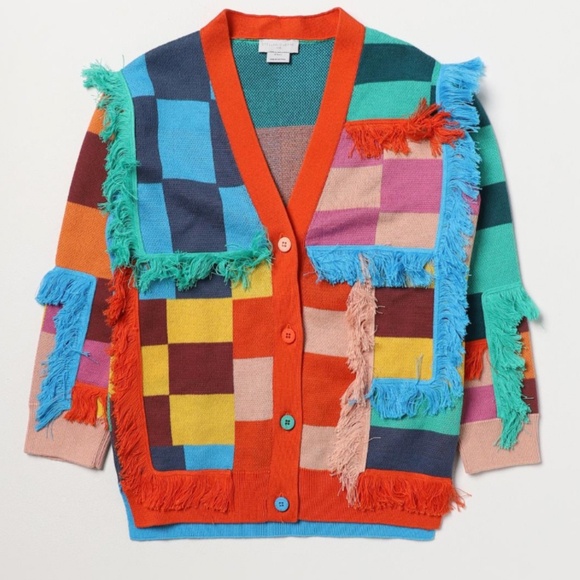 Stella McCartney - NWT Multi Color Fringe V-Neck Long Sleeve Cardigan, Size 5 - Picture 1 of 5